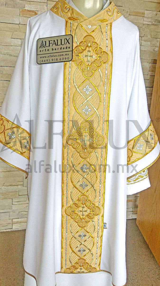 02 ROYAL Blanco Brocado DALMATICA Mangas CUELLO BORDADO 2311